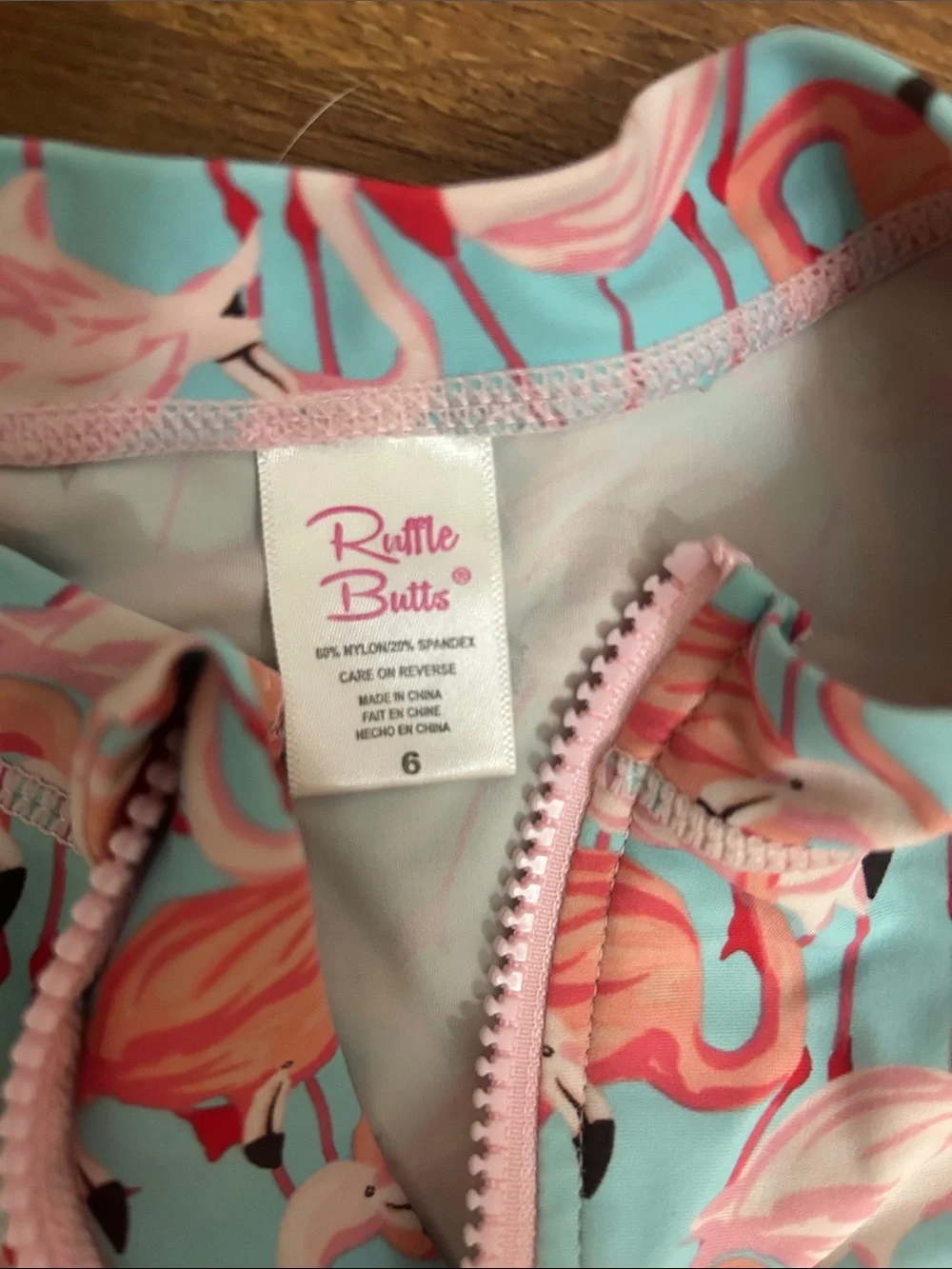Ruffle Butts Turquoise Flamingo & Navy Floral Girls' Rashguard Set